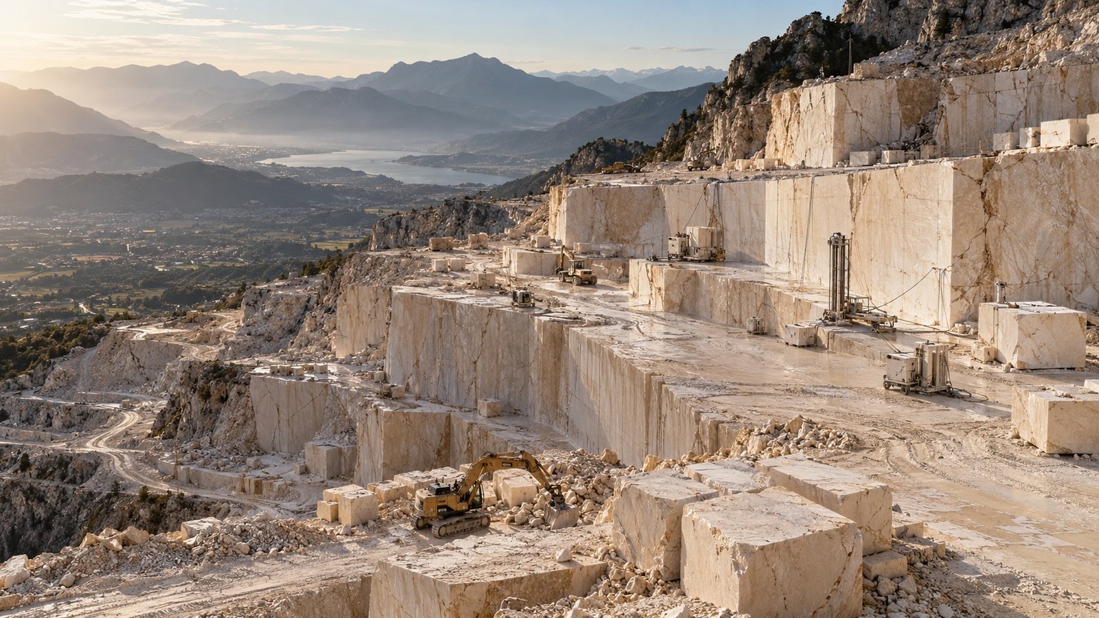 Illustrative terraced marble quarry landscape for the large Botticino project guide