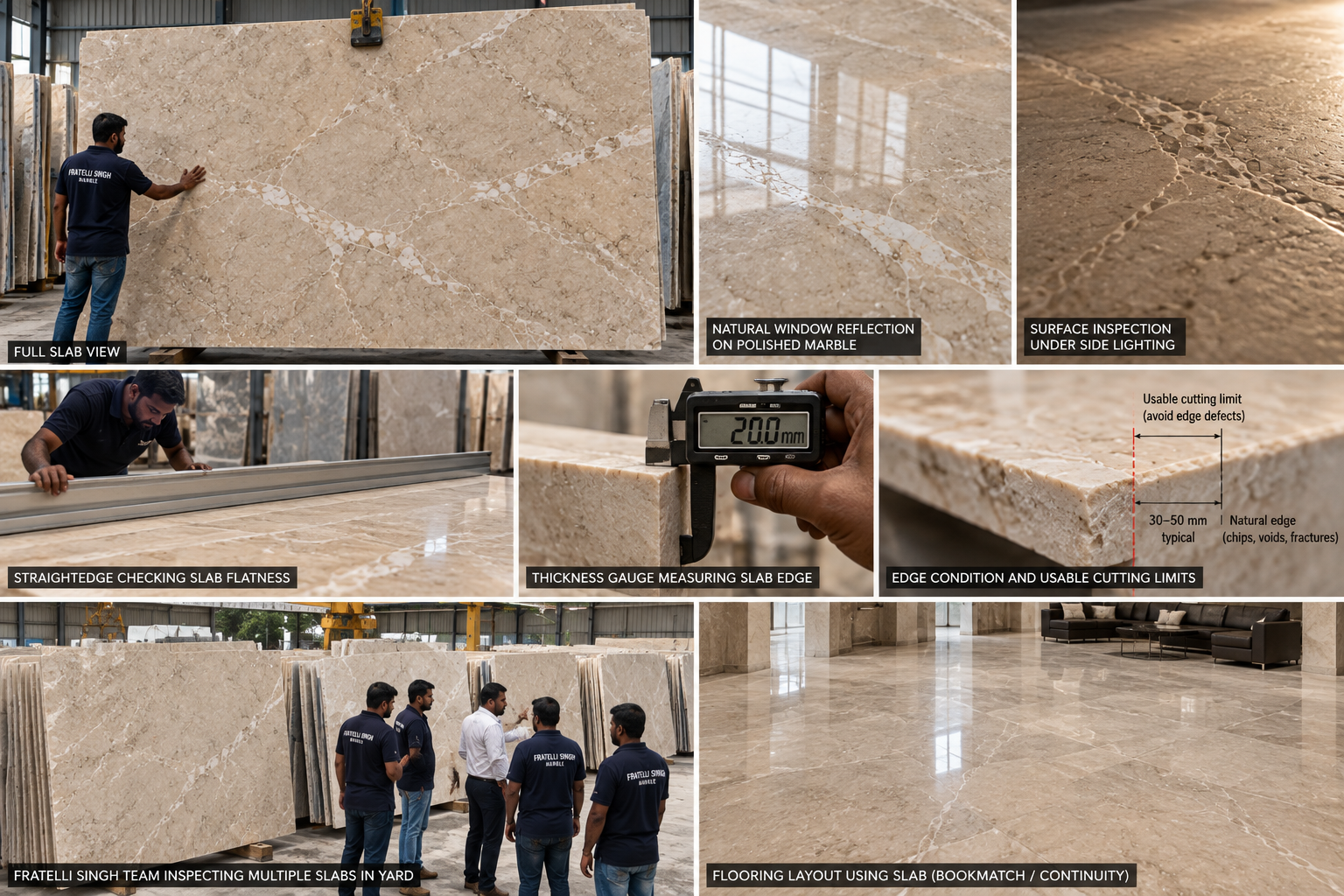 Marble slab inspection and flooring layout planning
