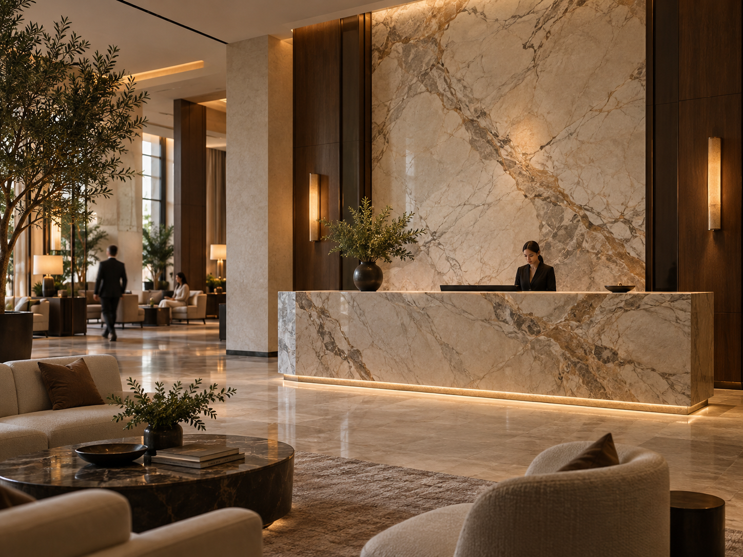 Premium marble used with restraint in a luxury hospitality interior