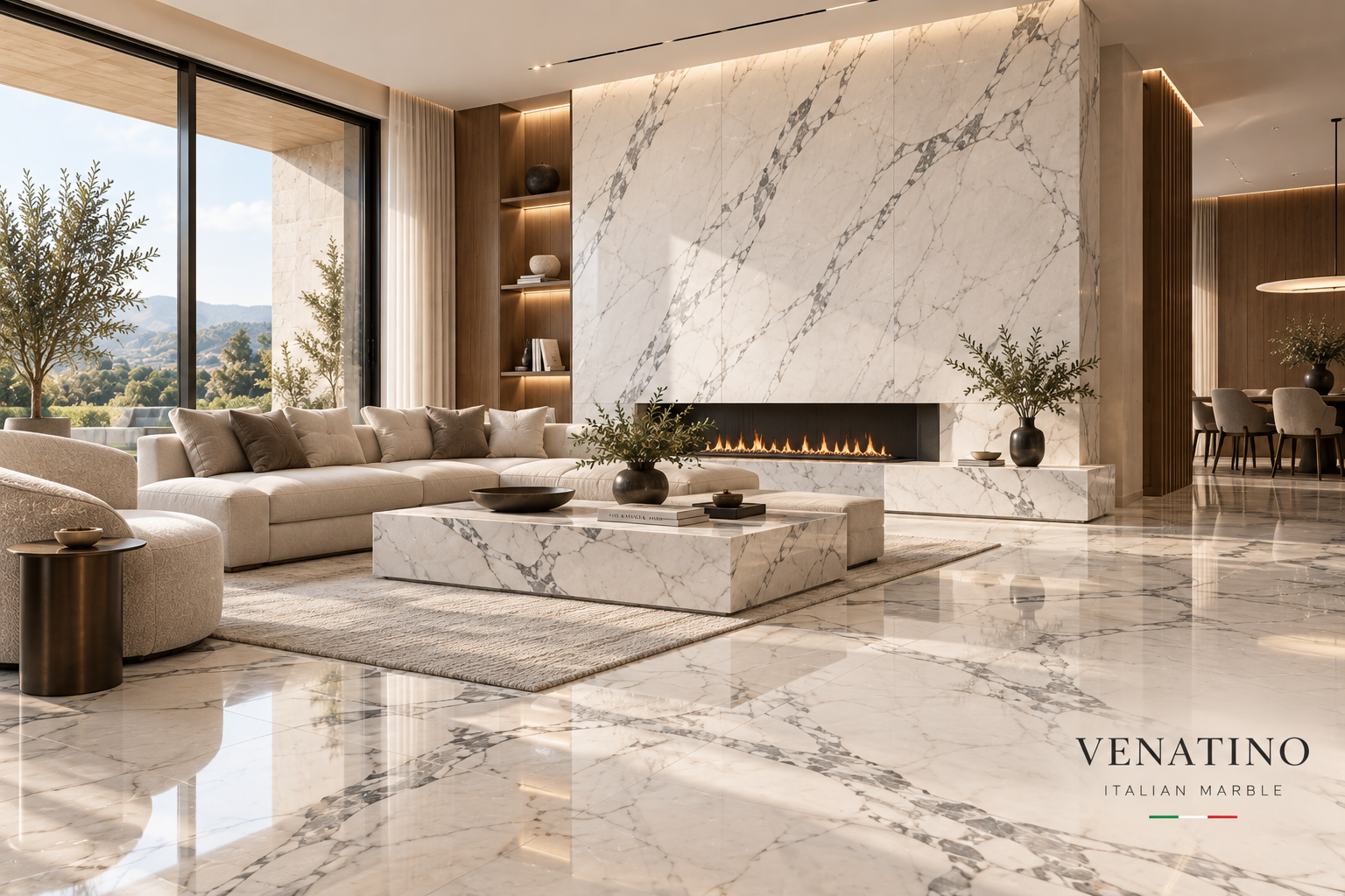 Venatino Italian marble in a calm contemporary interior