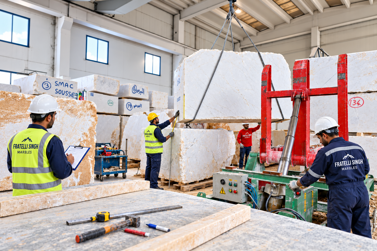 Fratelli Singh marble warehouse and handling team