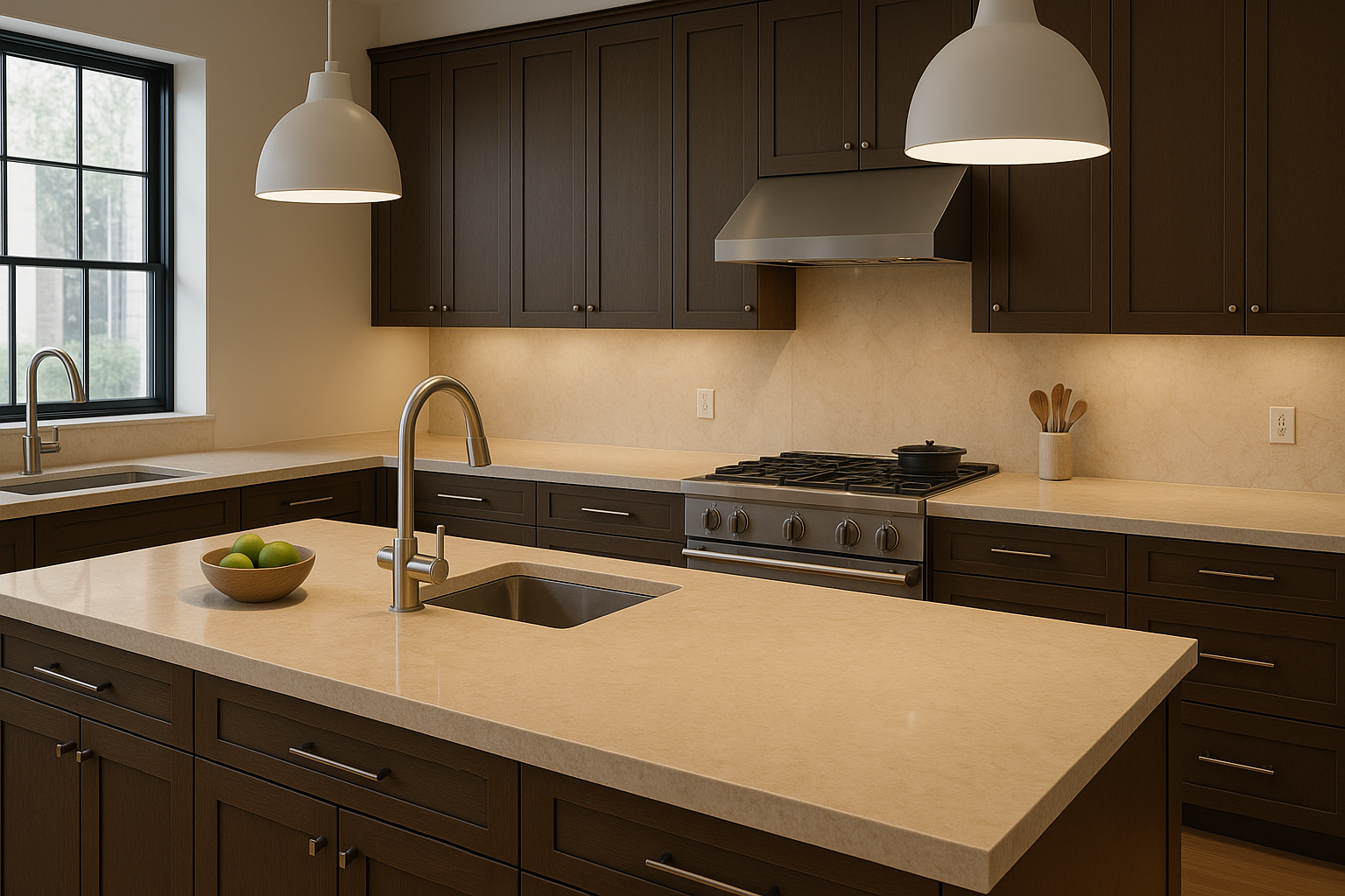 White quartz tabletop with a clean durable finish